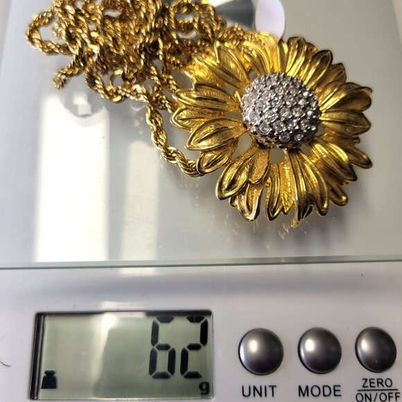 Vintage Gold Plated Sunflower Pendant Necklace & Brooch - Picture 10 of 10